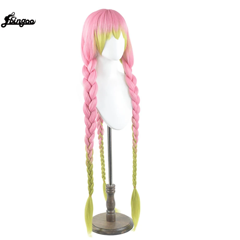 Ebingoo Synthetic Wig Demon Slayer Kanroji Mitsuri Cosplay Wig Long Pink Mixed Green Braid Hair Wig for Halloween Costume  Party
