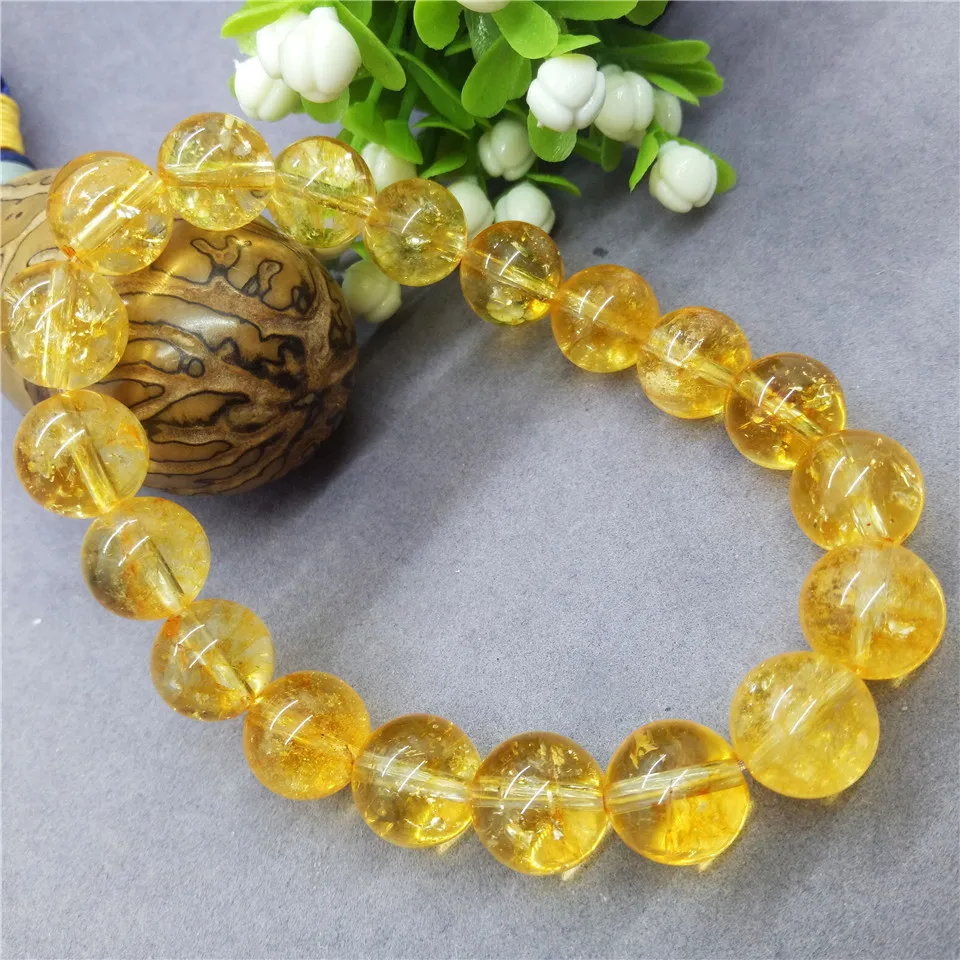 Natural Stone Crack Citrine Beads Bracelet Safronite Yellow Quartz Charm