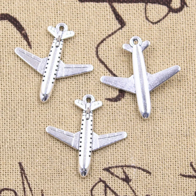 10pcs Charms Passenger Plane Airplane 26x25mm Antique Silver Color Pendants Making DIY Handmade Tibetan Finding Jewelry