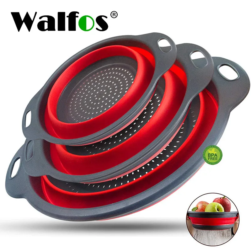 

Walfos Foldable Drain Basket Fruit Vegetable Washing Basket Silicone Strainer Colander Collapsible Drainer Kitchen Accessories