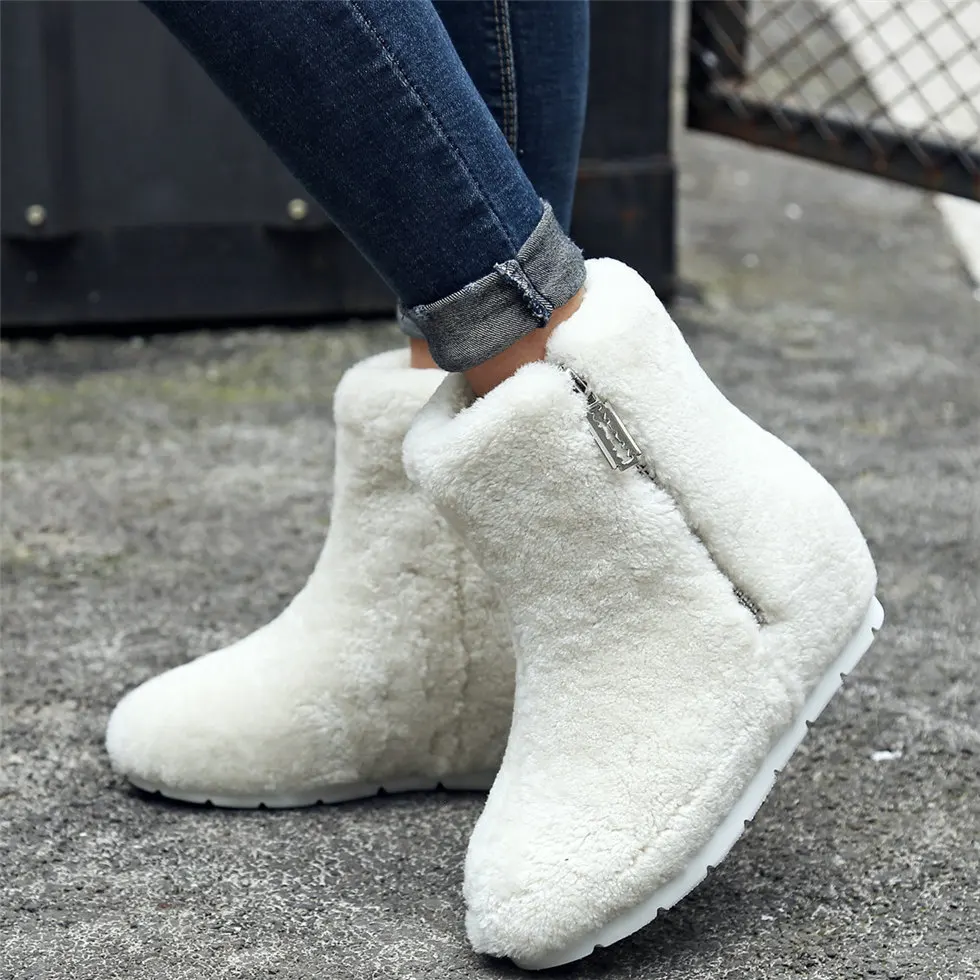 2021 Winter Casual Shoes Women Wool Platform Wedges Med Heel Motorcycle Boots Female High Top Warm Fur Round Toe Oxfords Shoes