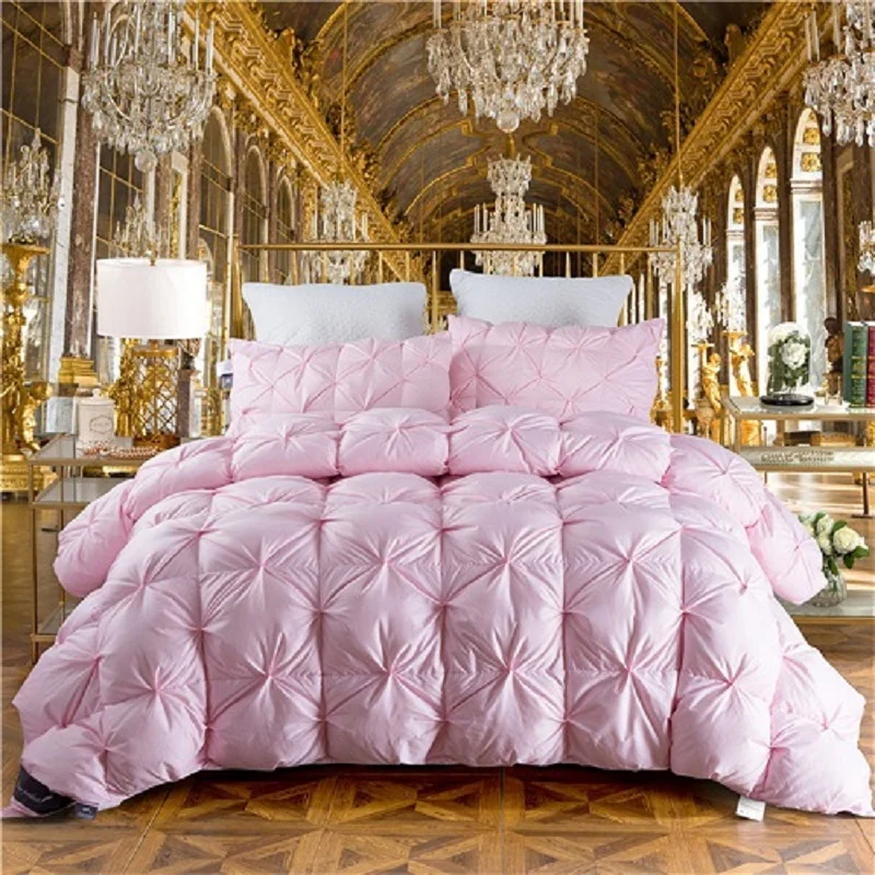 100% Goose Down Duvet 3D luxury Quilted Quilt King Queen Full size Comforter Winter Thick Blanket Solid Color