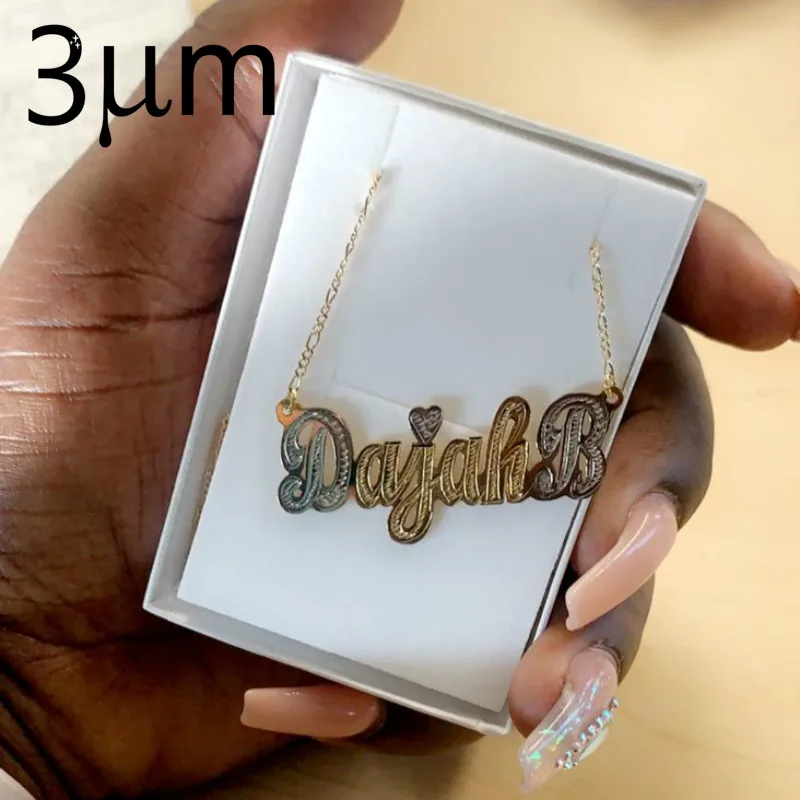 

3UMeter Hip Hop Letter Necklace Name Personalized Custom Necklace Gold Color Rhinestone Necklace Pendant Mother's Day Gifts