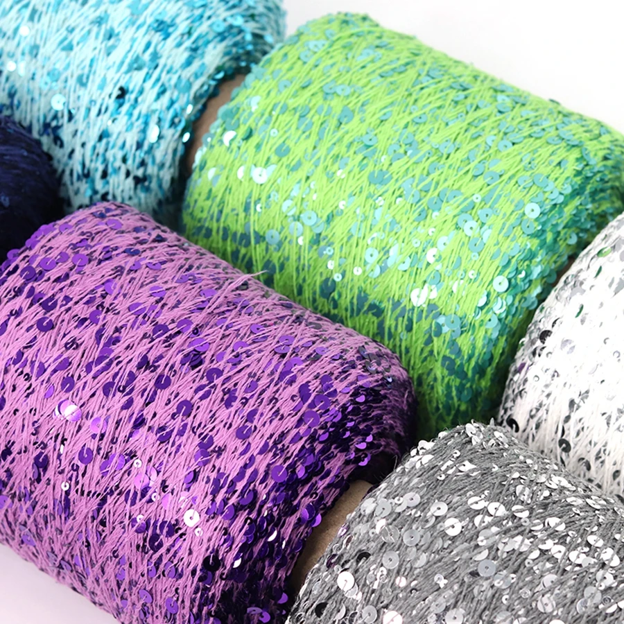 COOMAMUU 50/Ball пряжа 140M Hand Knitting Cotton Yarn 3mm+6mm Sequins Yarn DIY for Woman Woollen Sweater Hat Scarf