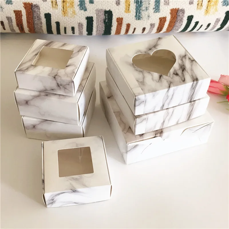 30PCS Marble Style Clear PVC Window Aircraft Handmade Gift Boxes Kraft  packaging box бижутерия Packaging Box