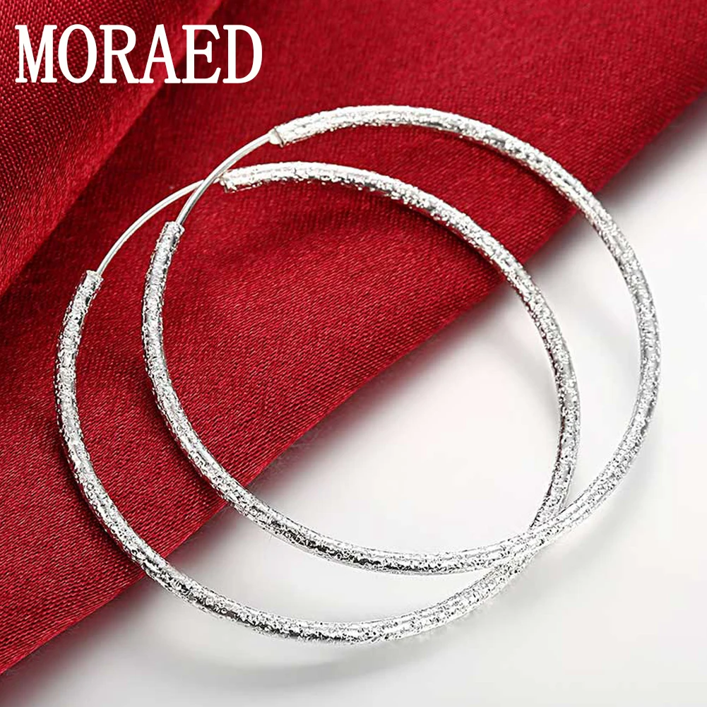 

Free Shipping 925 Sterling Silver Simple Scrub 50mm Round Circle Hoop Earrings For Women Trendy Jewelry Earrings