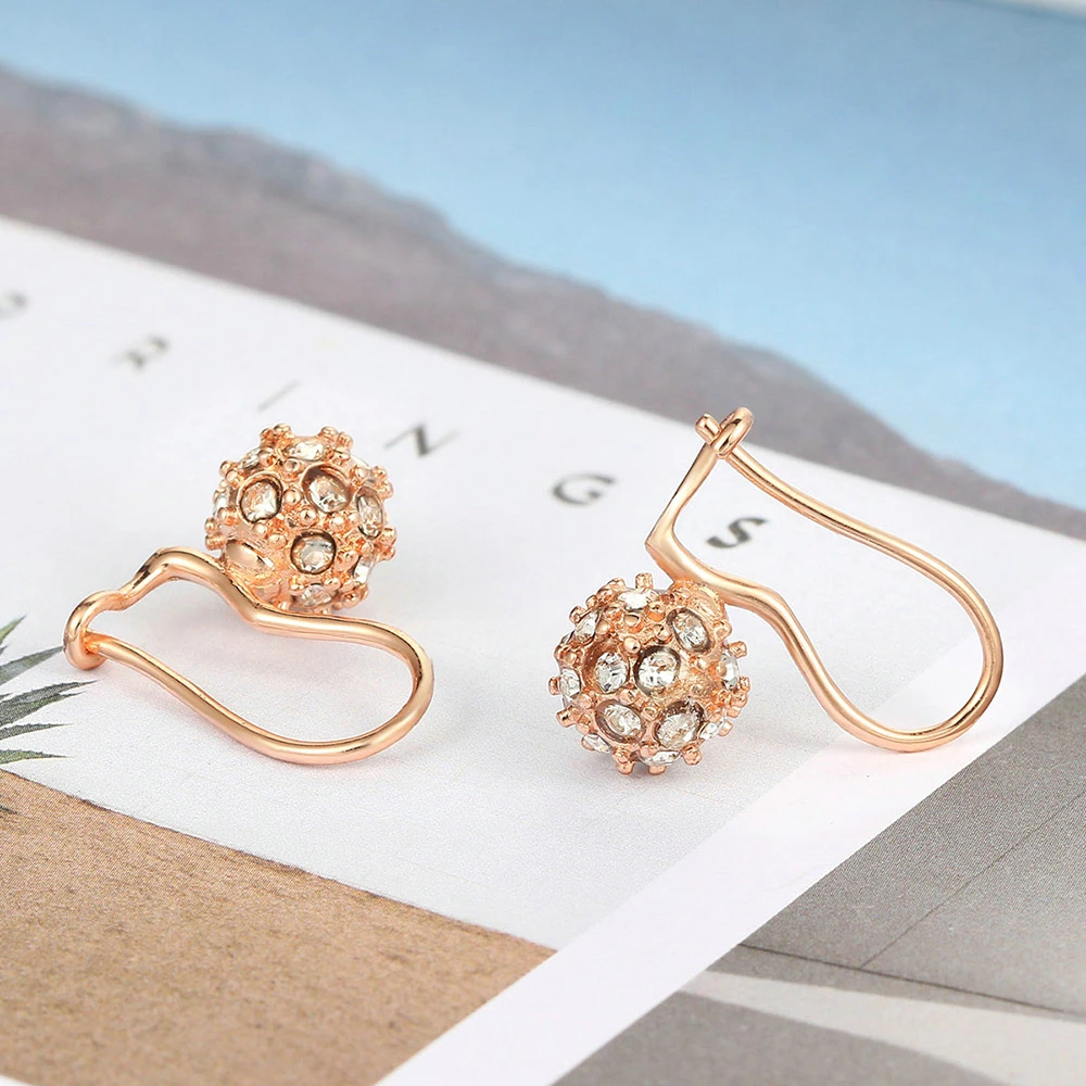 ZHOUYANG Drop Earrings For Women Classic Style Lucky Crystal Ball Rose Gold Color Party Wedding Gift Fashion Jewelry E688