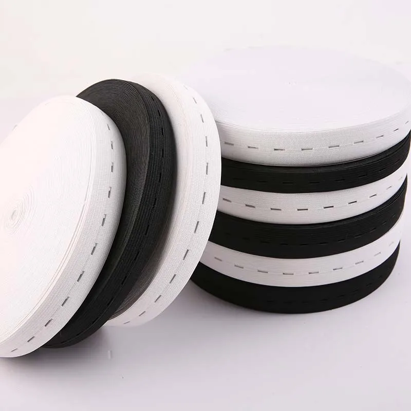 5 Meters 15/20/25MM Flat Elastic Band with Button Holes Elastic Band for DIY Garment Sewing Accessories White/Black Wire Webbing