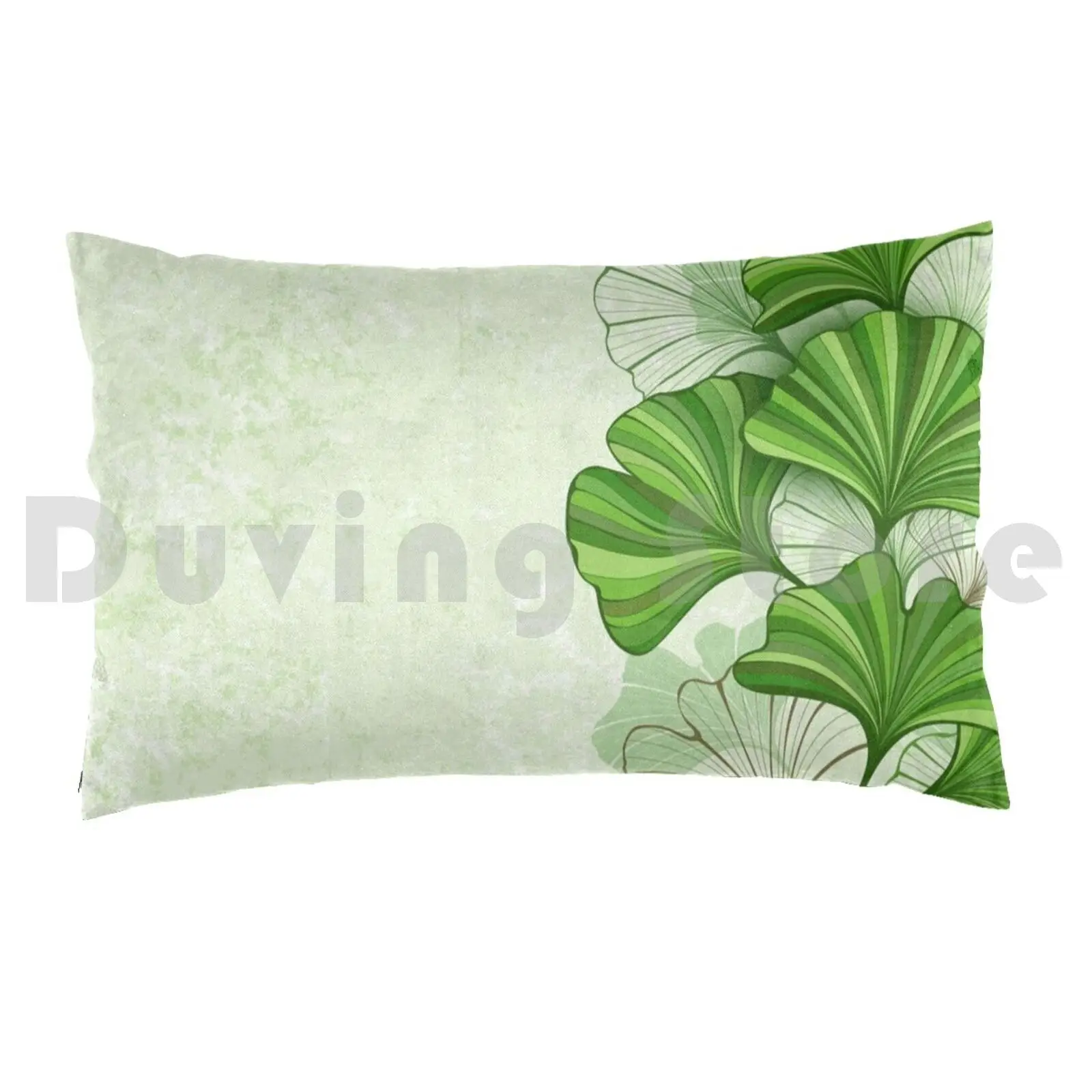 Pillow?case Stylized , Green And Contour , Brown Leaves Of Ginkgo Biloba On Green