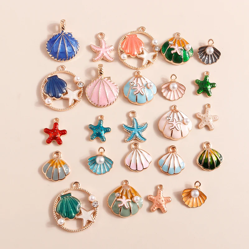 10 teile/los niedlichen Meeres lebewesen Charms für Schmuck machen Emaille Seestern Muschel Charms Anhänger DIY Halskette Ohrringe Geschenk zubehör – Detail 3