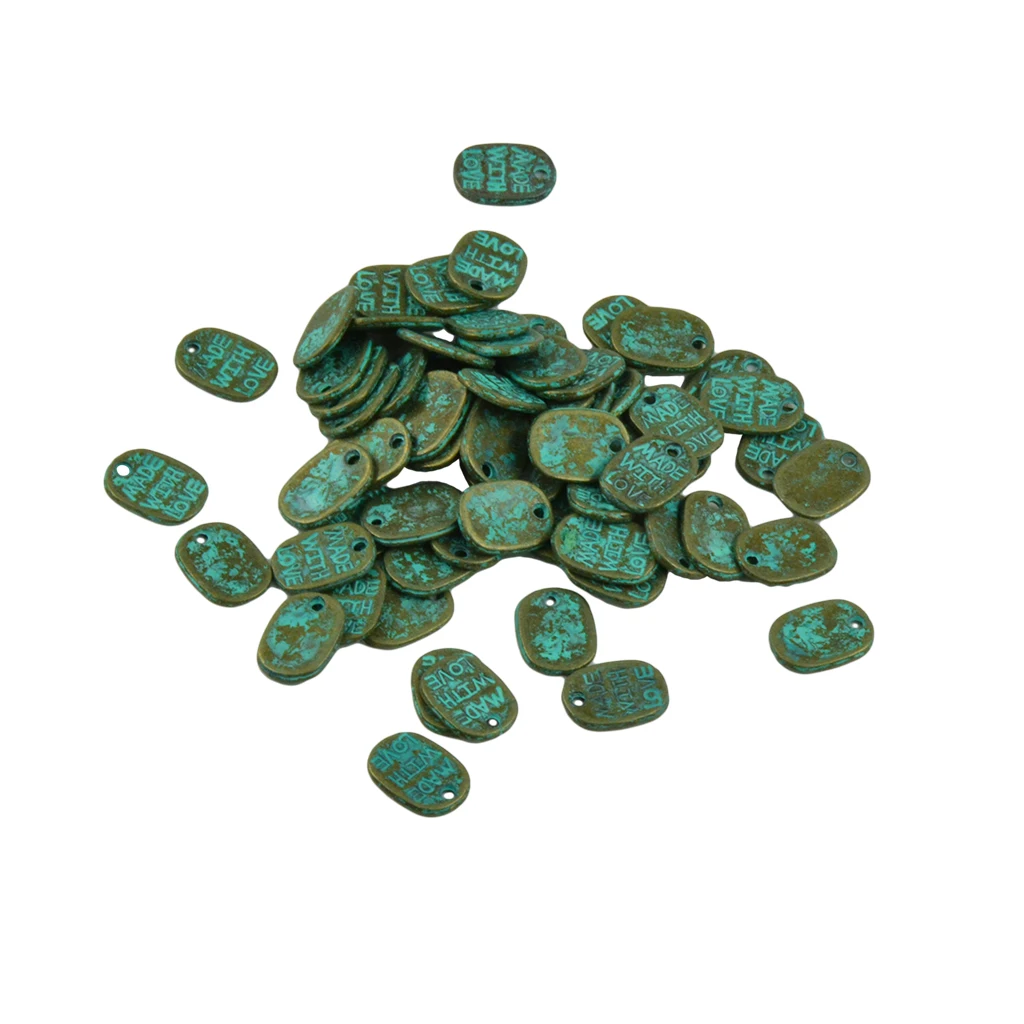 50 Pieces Patina Oval Beads DIY MADE WITH LOVE Charms For Jewelry Making