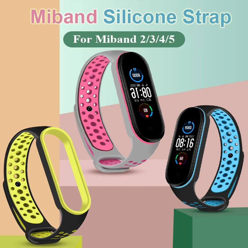 سيليكون حزام ل mi الفرقة 3 4 5 6 سوار شاومي تنفس miband 4 6 المعصم حزام اثنين اللون الرياضة استبدال اكسسوارات