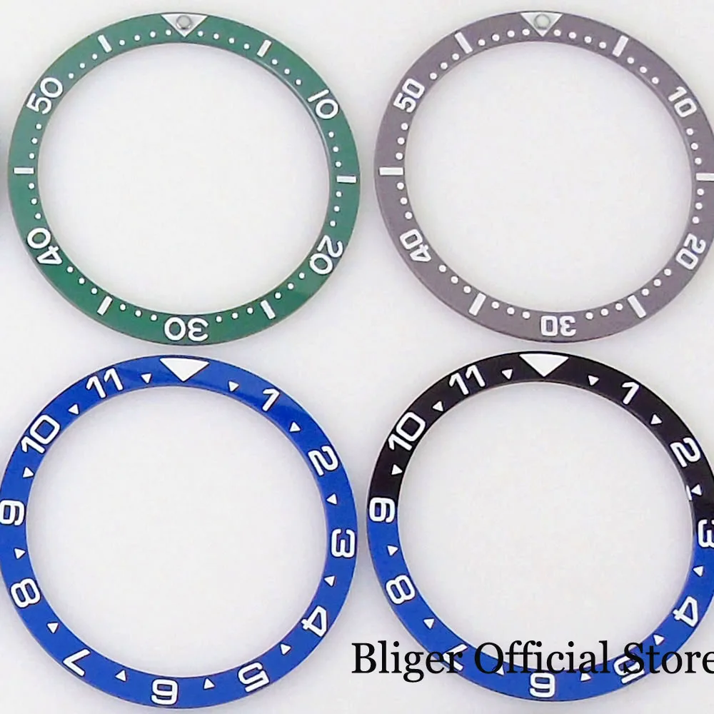 BLIGER Flat 38mm*31.5mm Ceramic Watch Bezel Ring Blue/Red/Green/Black 12 Hours Insert fit SKX SUB GMT Watch