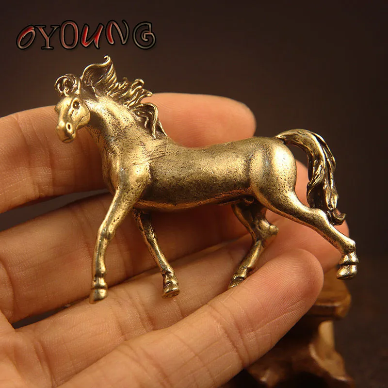 Pure Copper 12Zodiac Solid Horse Feng Shui Ornaments Vintage Bronze Running Horses Statue Miniatures Figurines Desk Decorations