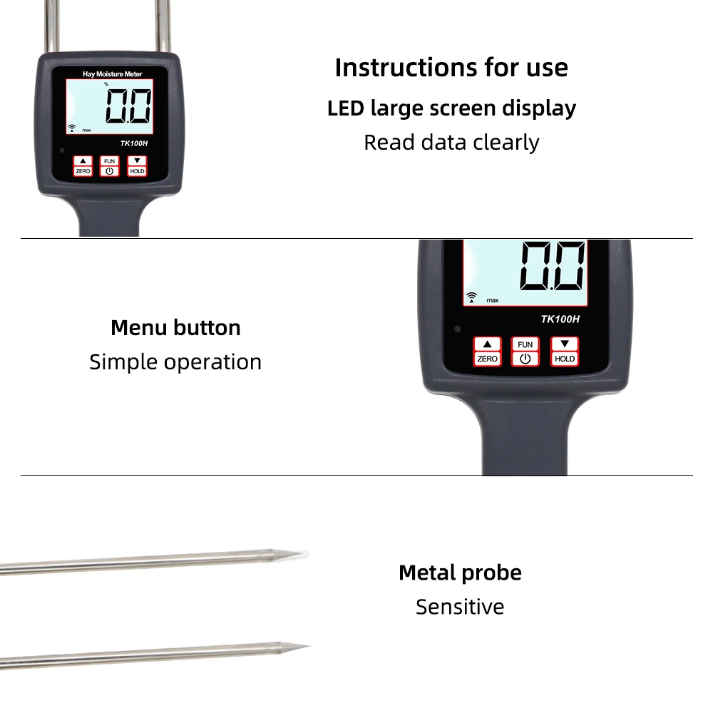 Hay Moisture Meter with Backlight For Alfalfa Forage Grass Leymus Chinensis Orchard Moisture Measuring Tool