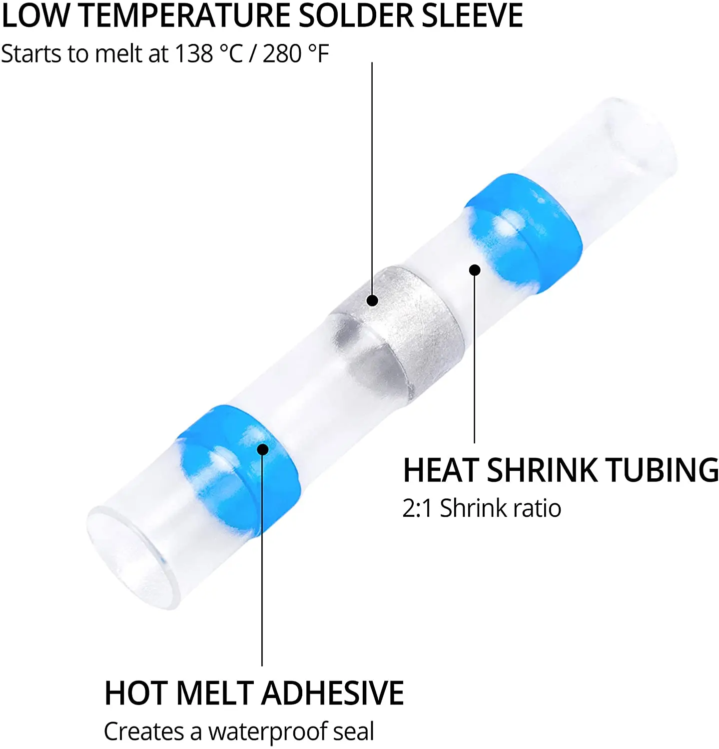 Solder Seal Wire Connector Kit, AMPCOM Heat Shrink Butt Terminal Waterproof Insulated Electrical Butt Splice Wire Joint