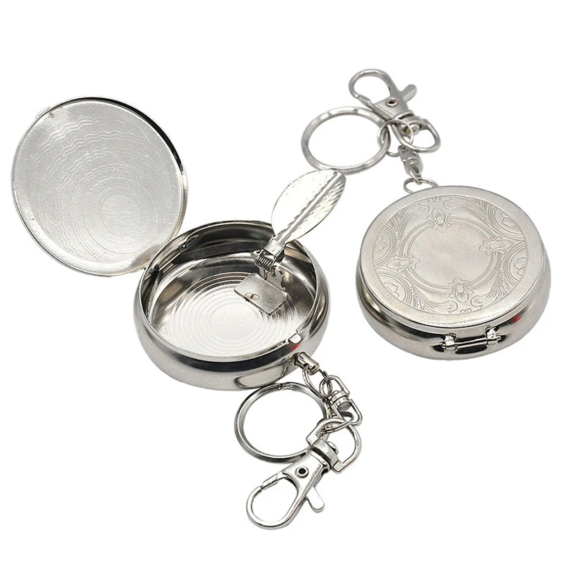 1Pcs Stainless Steel Portable Round Shaped Mini Cigarette Ashtray With Key Chain Smoking Accessories Cigarette Supplies