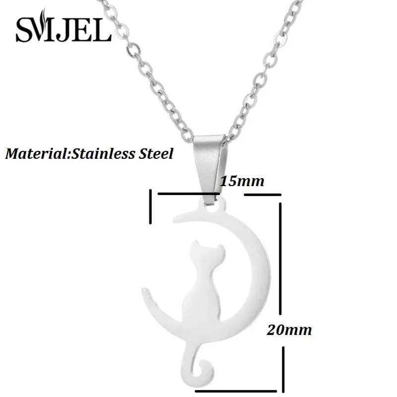 SMJEL Cute Stainless Steel Animal Necklace for Women Jewelry Origami Humingbird Cat Moon Kangaroo Bear Necklaces Bee Choker