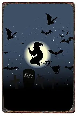 

Halloween Tin Sign - Halloween Poster Series - Vintage Holiday Postcard - Wall Memorial Decoration Metal Tin Sign