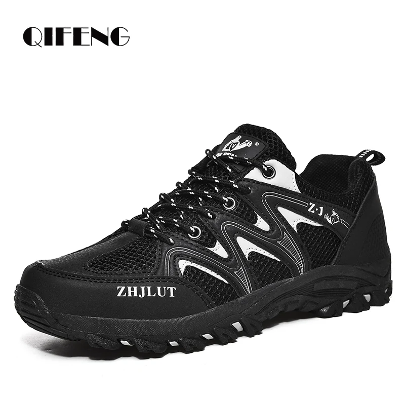 2023 Summer Men Casual Shoes Outdoor Mesh Sneakers Women Non-slip Lace Up Trekking Hiking Footwear Camping Spring Black Shoes