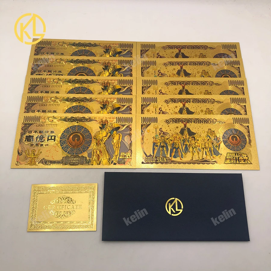 Many Designs Japanese Cartoon Saint Seiya Series Action Gold bar Gold banknote plated coins Anime Cards classic Collection Gift