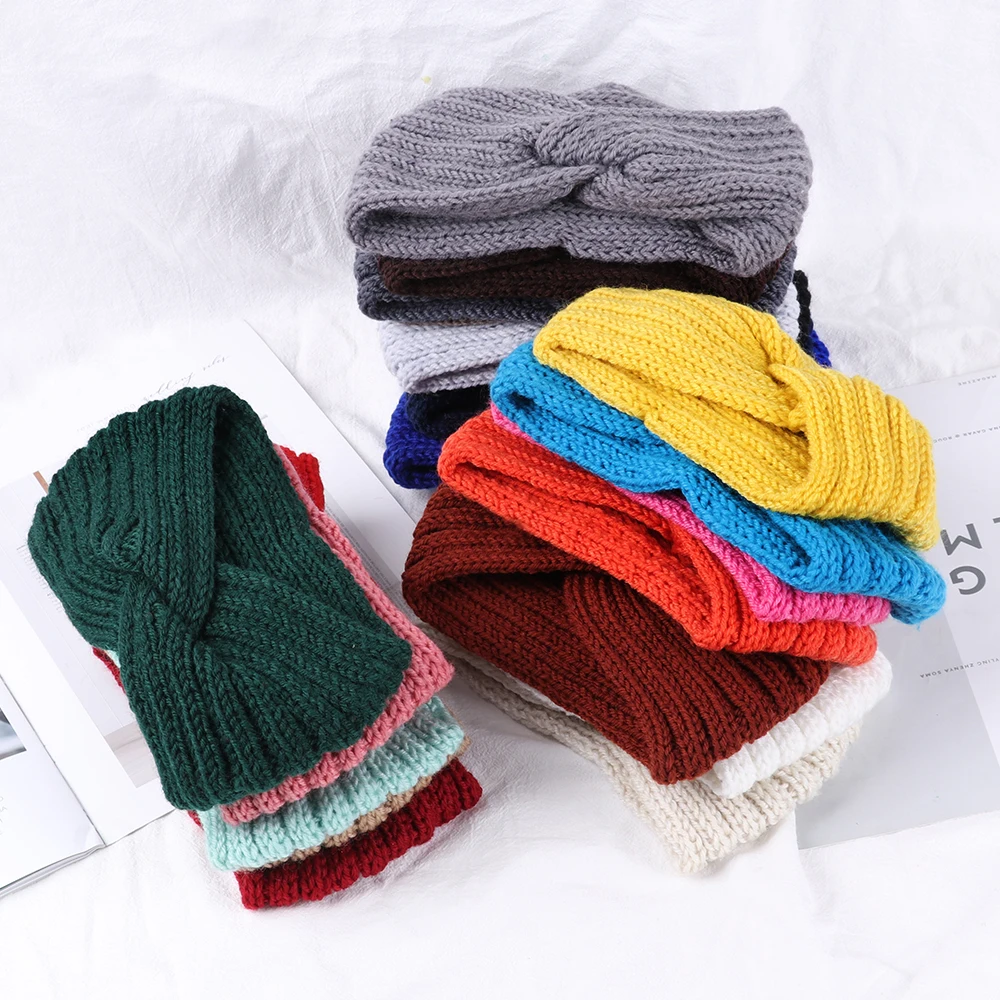 Women Weaving Cross Headband Knitting Warm Headwear Leopard Bowknot Turban Wide Fashion Winter Cycling Crochet Turban Colorful