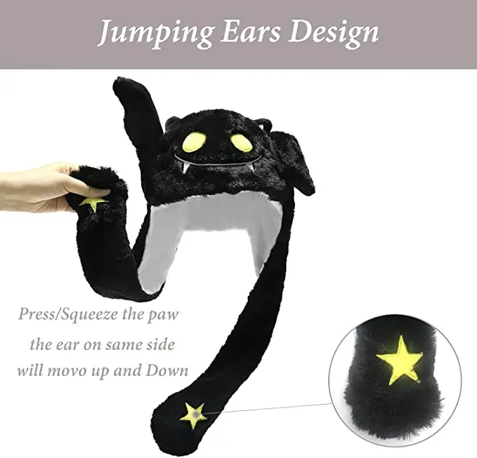 Ear Moving Jumping Hat Funny Plush Ghost Hat Unisex Earflaps Movable Ears Hat Cosplay Halloween Party Hat for Kids Boys Girls