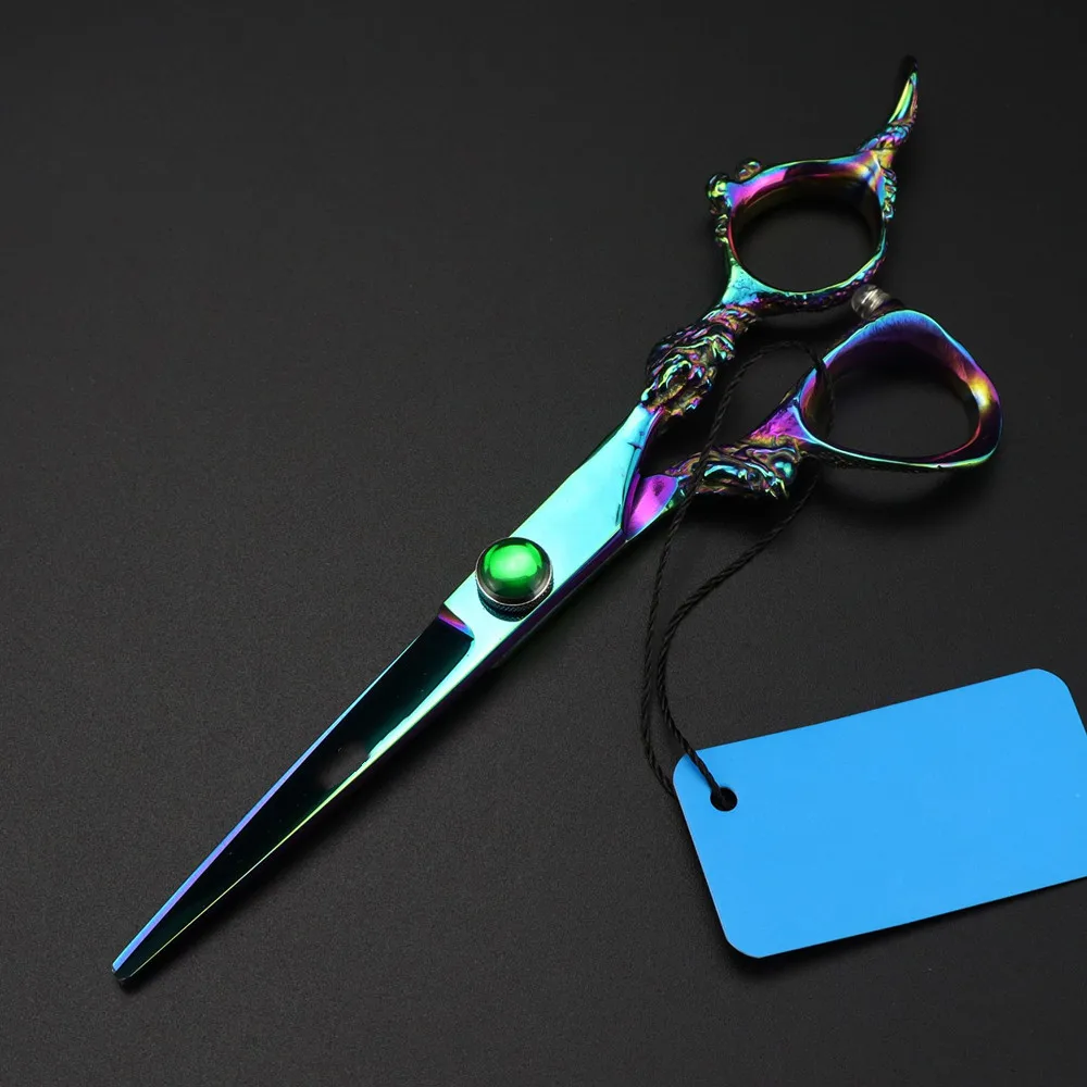 Customize logo JP 440c steel 6 \'\' green dragon hair scissors haircut thinning barber makas cutting shears Hairdressing scissors