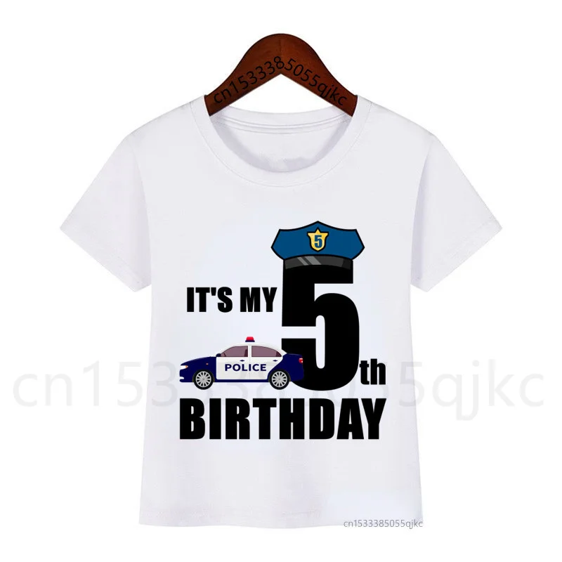 

New Police 1-9 Birthday Number Print T-shirt Children's Police Car Birthday Boy T-shirt Boy Girl Funny Gift T-shirt