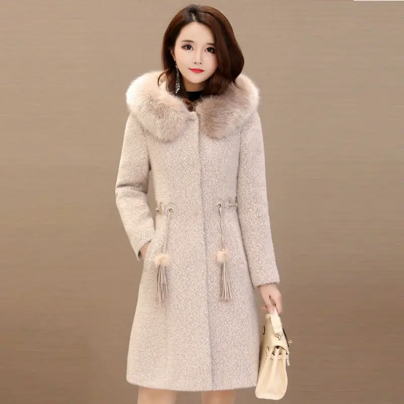 Women\'s Woolen Coat 2022 New Female Winter Jacket Femme Imitation Mink Thicken Keep Warm Wool Coats Mom Woolen Overcoat A423