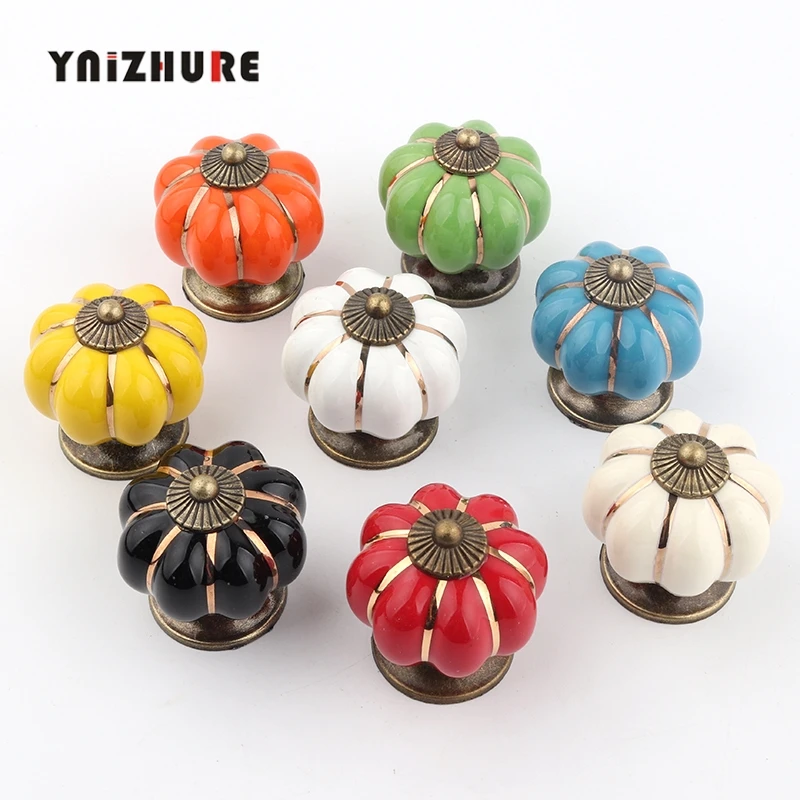 Pumpkin Ceramic Handles 40mm Drawer Knobs Cupboard Door Handles Single Hole Cabinet Handles with screws Furniture Handles