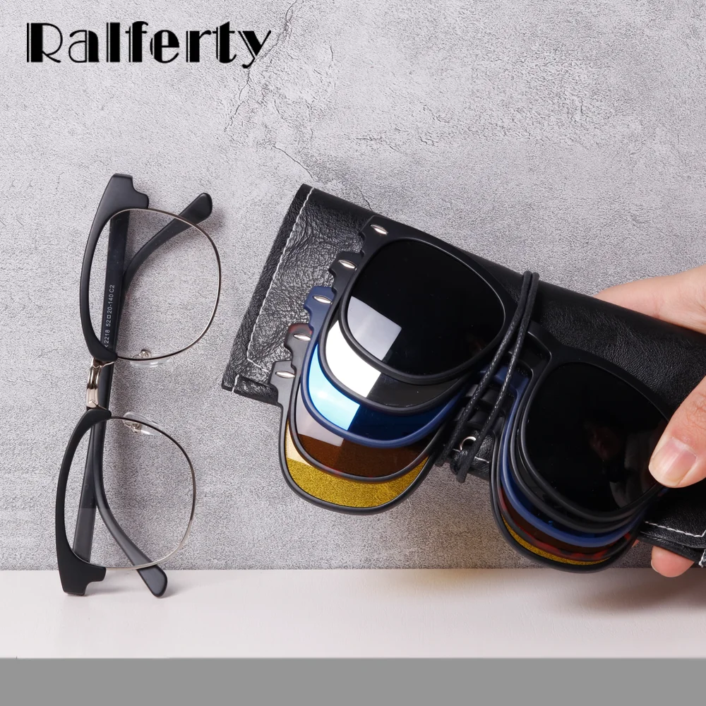 Ralferty Magnet Sunglasses Men Women 2025 Luxury Brand Male Polarized UV400 High Quality 5 in 1 Clip On Grade Glasses Frame