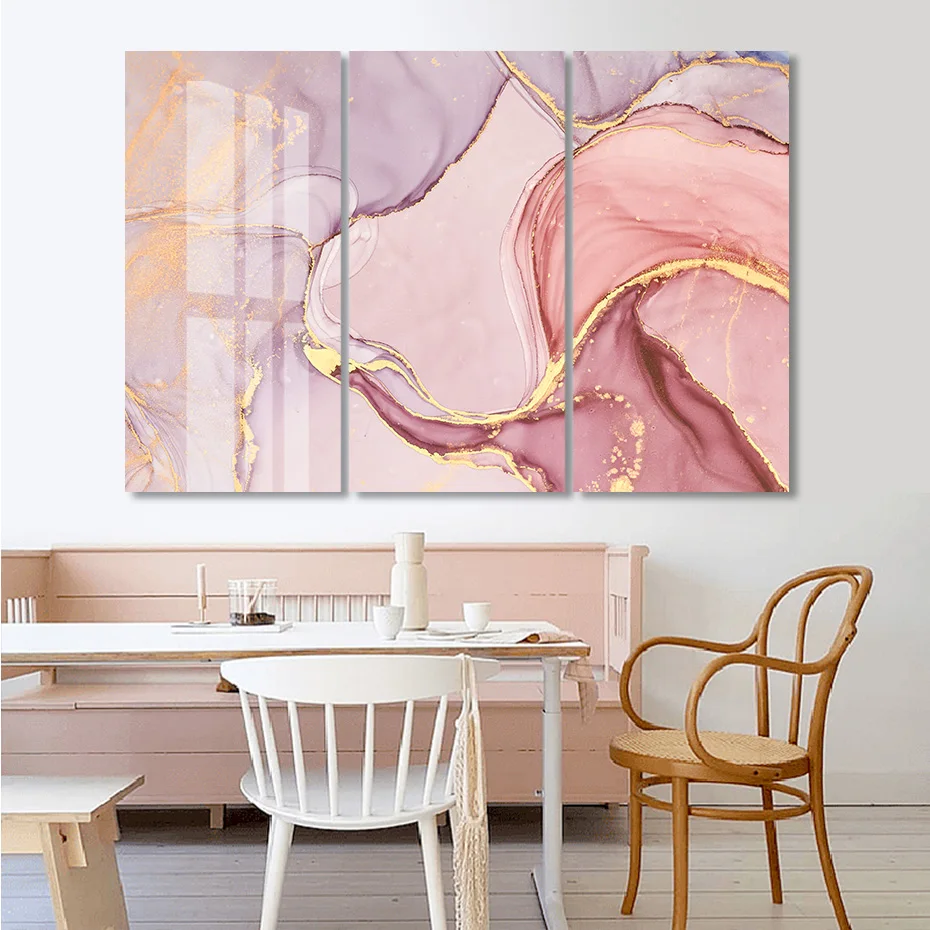 3PCS Modern Abstract Pink Gold Marble Artwork Canvas Paintings Posters Prints Wall Art Picture Living Room Interior Home Decor