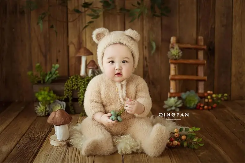 0-2Month Newborn Photography Props Romper Baby Boy Bear Bodysuits Outfit Kids for Costume Photography Clothing Accessories Set