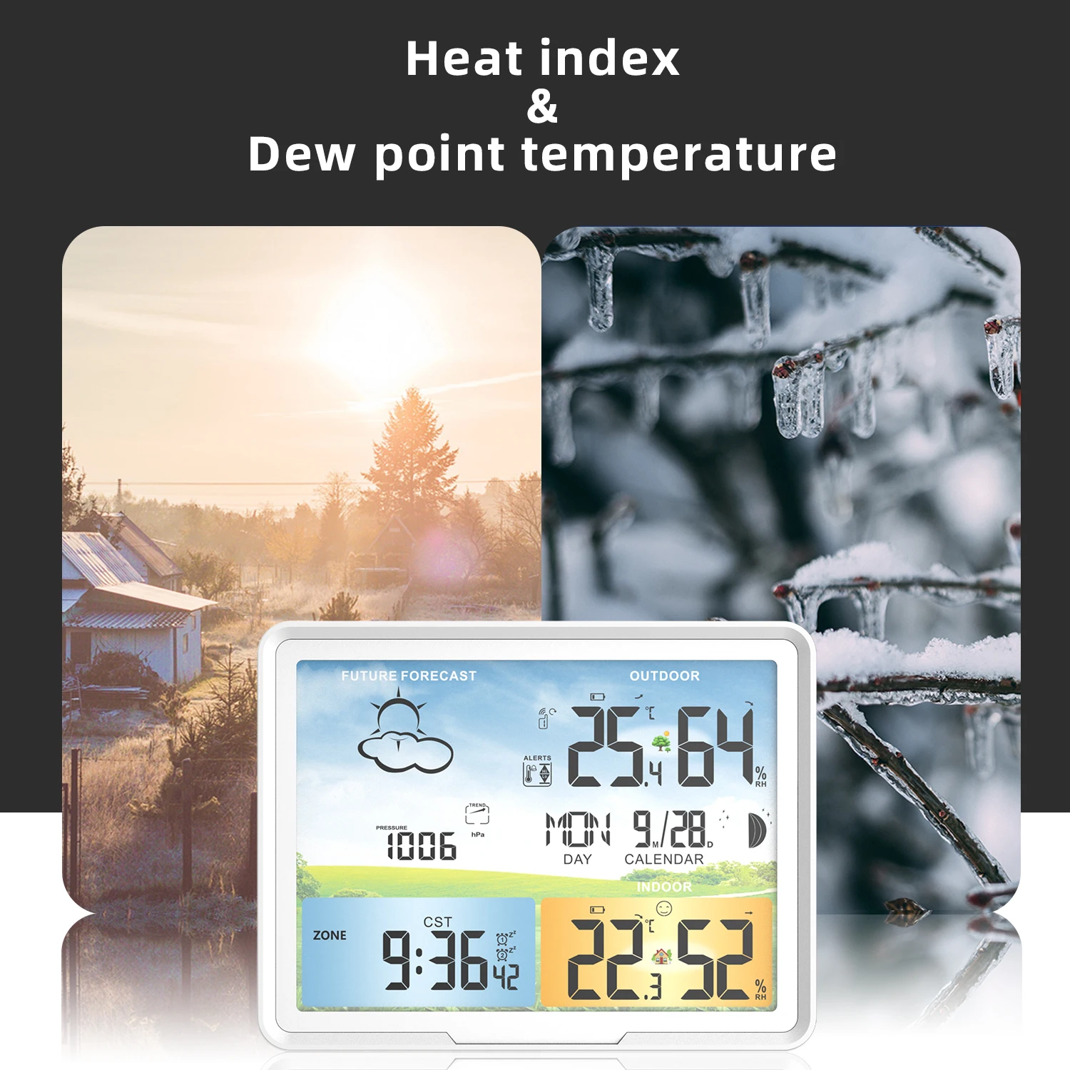 FABISENSE Weather Station Indoor Outdoor Digital Forecast Calendars Clocks Hygrometer Humidity Temperature Display Sensor PT20A