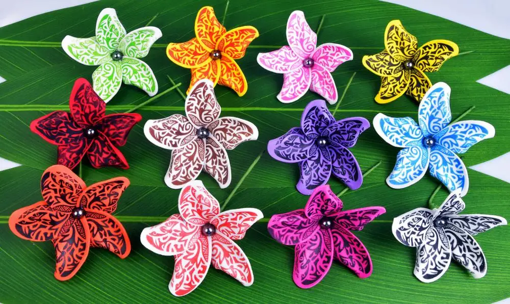 Free Shipping F1151-2 120pcs/ lot 9CM 12Color Foam Tiare Hair Pick Women Wear Hair Accessories Hawaii Tropical Flower Wholesale