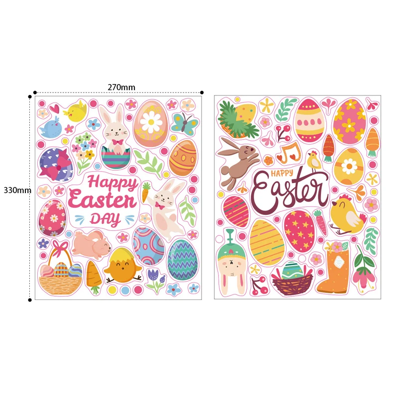 Happy Easter decorations for home cartoon Bunny Window Sticker Easter Eggs Electrostatic Glass Decals easter party wall stickers