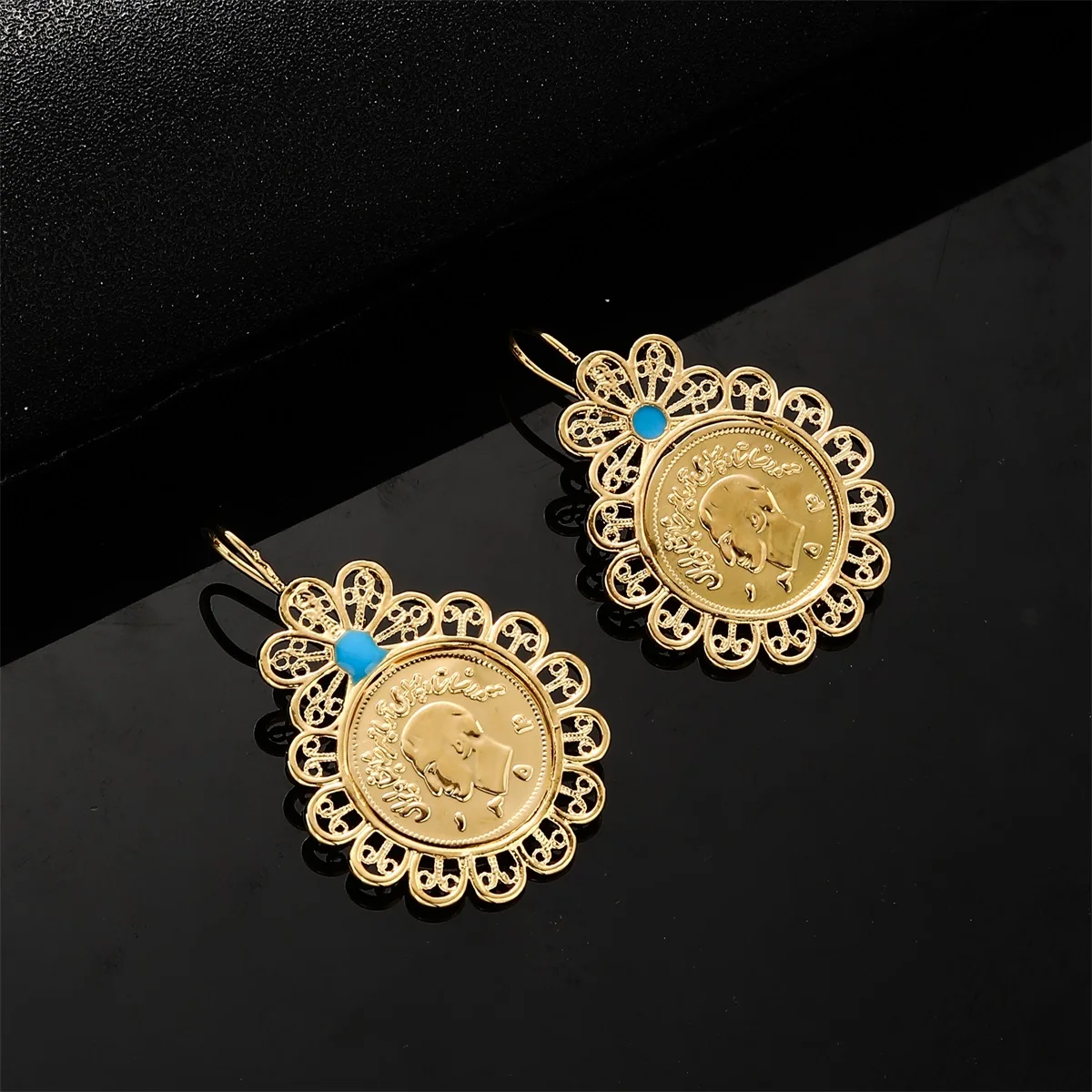 Hollow Frame Iran Coins Women Hoop Dangle Drop Earrings Iranian  Dubai Arab Middle East Gold Color Jewelry