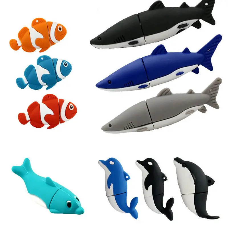 Cartoon Dolphin USB Flash Drive 4GB 8GB Animal 16GB PenDrive USB 2.0 Flash Shark Fish Memory Stick U Disk Flash Drive Pen Drive