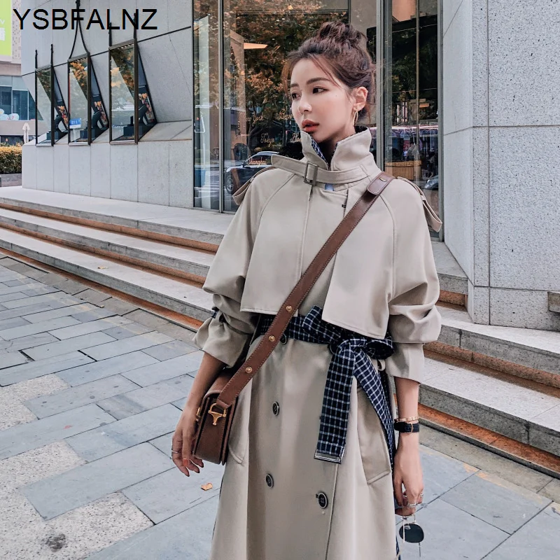 2023 Female Windbreaker Autumn Fashion Womens Trench Coats England Style Plaid Long Sleeve Slim Lapel Long Length With Belt New