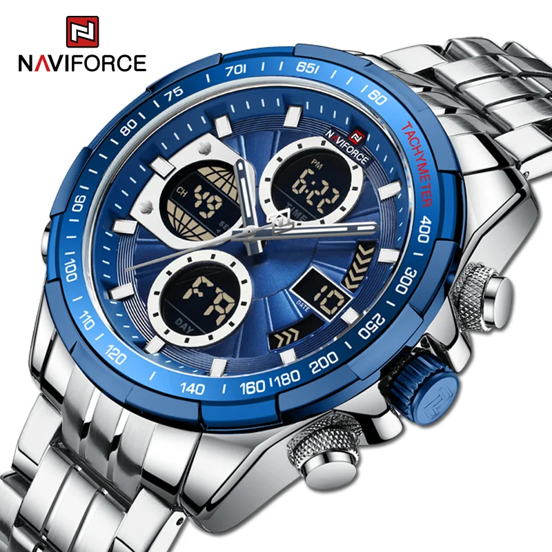 NAVIFORCE Men‘s Business Watches Waterproof Luminous Multifunction Digital Clock Stainless Steel Wristwatches Relogio Masculino