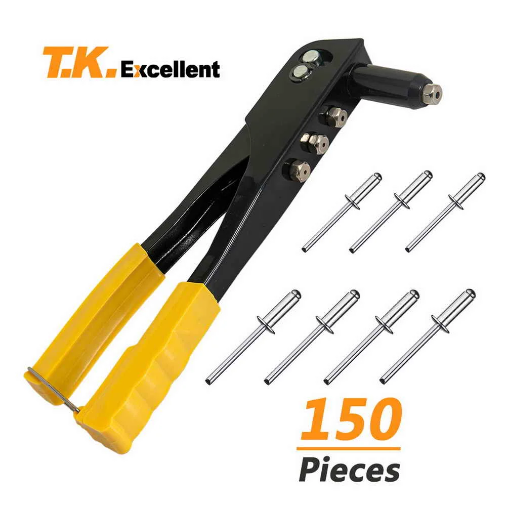 Heavy Duty Riveter Set,Pop Rivet Gun and 150Pcs Blind Rivets Assortment Kit Hand Tools Rivet Nut Tool