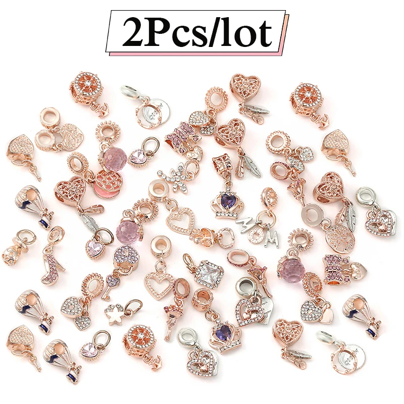 2Pcs/5Pcs/10Pcs/50Pcs/100Pcs Mixed Style Rose Gold Charms Beads Pendant Fits DIY Bracelets Jewelry Accessories Random Wholesale