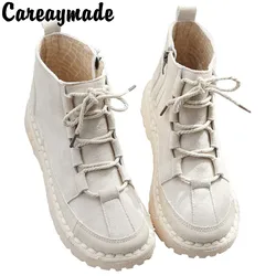 Careaymade-Botas cortas de fondo plano para mujer, zapatos literarios suaves de ocio, botas individuales de primavera y otoño, zapatos de felpa de invierno