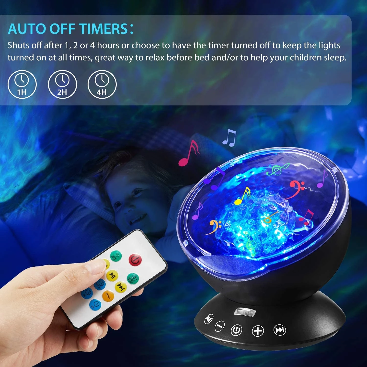 Decorative Night Light Kids LED  Projection Night Light Remote Control Ocean Wave Projector With Music Player For Gifts Idea