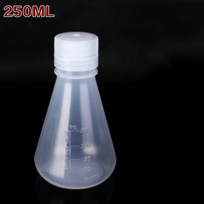 Flcopropriété Erlenmeyer Conique en Plastique Polypropylène avec Bouchon à Vis PE, Graduations Moulées, 25ml, 50ml, 100ml, 500ml, 1000ml, 2000ml