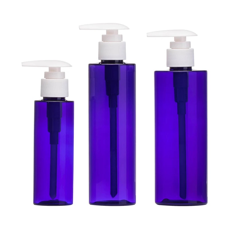 

10pcs 200ml 250ml Shampoo Plastic Bottle White Pump Round Cosmetic Refillable Containers Clear Blue PET Empty Lotion Bottles