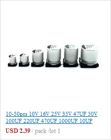 Condensador De Aluminio De 6,3 V, 10V, 16V, 25V, 35V, 50V, 63V, 100V