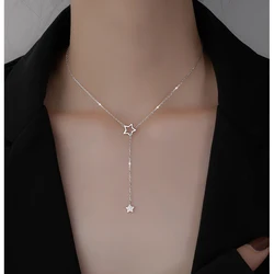 Gargantilla de Plata de Ley 925 para mujer, colgante con forma de estrella brillante, ideal para regalo de Navidad, boda, fiesta de cumpleaños
