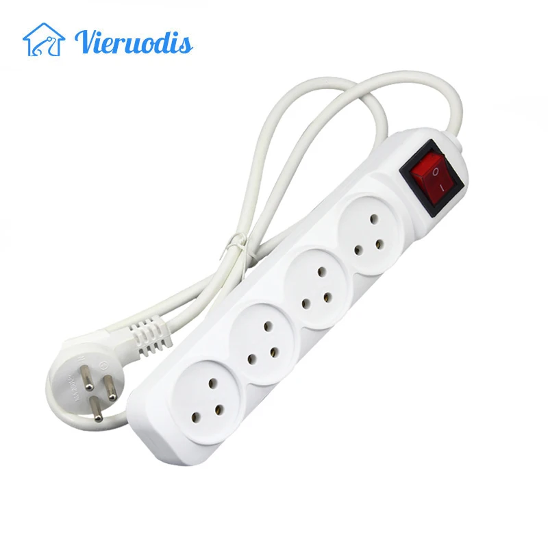 Israel IL Power Strip Plug Outlets 4 Way AC Electric Switched Sockets 16A Wire 1.5m Extension Cord Wall Mounted for Home Office